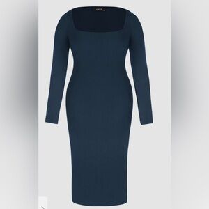 NWT Solid Navy Blue Square Neck Long Sleeve Jersey Midi Dress 4XL